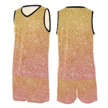 Imagem de CHIFIGNO Camisetas de basquete com estampa de glitter roxo, camiseta de basquete retrô, camiseta de futebol preta masculina PPS-3GG, Glitter rosa dourado, 3G