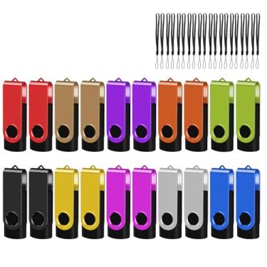 Imagem de Pen drive EASTBULL USB 2.0 (não 128 GB) 128 MB com cordões de polegar, pacote com 20, pacote com 20 unidades coloridas de cartão de memória, pen drive giratório (pacote com 128 MB)