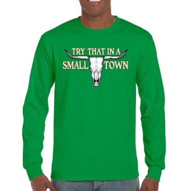 Imagem de Camiseta de manga comprida Try That in a Small Town Cattle Skull American Patriotic Country Music conservador republicano verde médio