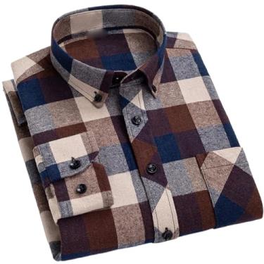 Imagem de Camisa social masculina xadrez clássica de flanela com botão e bolso frontal para inverno, C-159, M