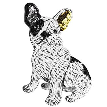 Imagem de LOCOMO Patch de lantejoulas de cachorro grande e fofo costurado, brilhante, buldogue francês, faça você mesmo, aplique para crianças, adultos, roupas, jaquetas, mochilas, decoração