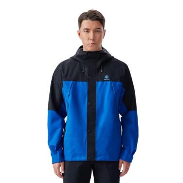 Imagem de KAILAS Jaqueta masculina Colorblock Hardshell com capuz impermeável ultraleve 2L FILTER-TEC jaqueta de chuva para caminhadas e viagens, Azul inteligente/preto, M