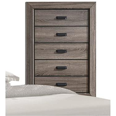 Imagem de Cômoda de madeira com 5 gavetas cômoda alta e larga para quarto, corredor, gaveta, cômoda para quarto, cômoda de gavetas de madeira cinza 83,8 cm C x 43,2 cm L x 127 cm A