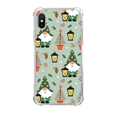 Imagem de Capa retrô verde vintage de gnomos de Natal para iPhone Xs Max, capa com estampa de elementos de floco de neve com desenho fofo de árvores de Natal para meninas meninos e mulheres homens, capa