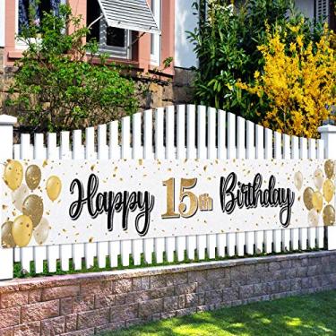 Imagem de LASKYER Banner Happy 15th Birthday Yard Sign – Cheers to Fifteen Years Old Birthday Home Outdoor Yard Sign Backdrop, decorações de festa de 15 anos (3 m x 0,5 m)