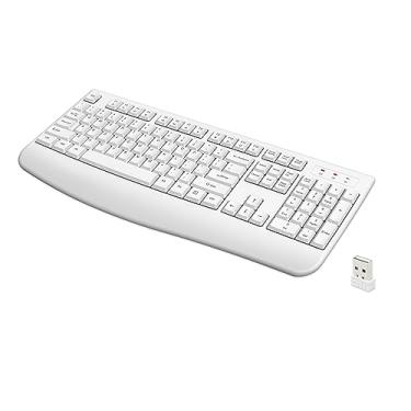 Imagem de QUASIO Teclado sem fio, teclado ergonômico de tamanho completo de 2,4 G com descanso de pulso para Windows, laptop Mac OS, laptop/PC/desktop/notebook (branco)