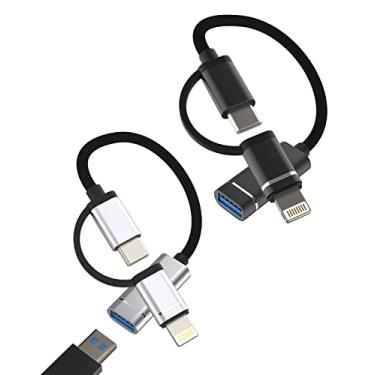 Imagem de Cabo OTG para iPhone (pacote com 2) USB A fêmea para Lightning + adaptador USB C macho tipo conversor porta Thunderbolt Hub câmera Mouse Cord Apple IPhone15 Pro Max Plus iPad Pro 14 13 12 compatível