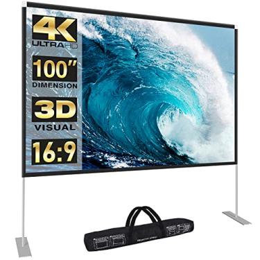 Imagem de Abdtech Tela e suporte para projetor de 100", tela portátil para projetor 4K HD tela de projeção frontal traseira com bolsa de transporte para home theater, quintal, cinema