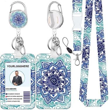 Imagem de Cordão de crachá e suporte de crachá de identificação, carretel retrátil com mosquetão para cinto de carretel, cordão de alça com fecho de lagosta para porta-crachás, presentes de escritório de professores de enfermagem (BLC-Mandala-a)