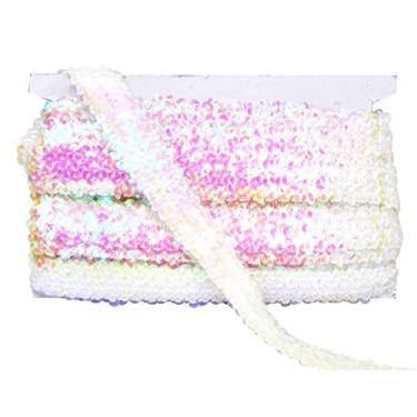 Imagem de Mandala Crafts Acabamento de fita elástica de lantejoulas - Acabamento elástico de lantejoulas transparentes iridescentes de 2,5 cm para costura - Faixa de lantejoulas elásticas metálicas de 10 metros