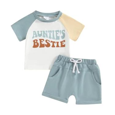 Imagem de Aunties Bestie Roupas de bebê gênero neutro camiseta manga curta manga curta shorts cor sólida roupa de verão, Auntie's Bestie Blue, 6-12 Meses