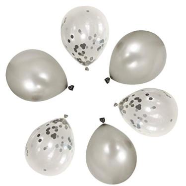 Imagem de YINCHI 50 balões de látex de 30,5 cm, 25 prata perolada perolada + 25 transparentes com confetes grandes, grossos, grandes, redondos, brilhantes, biodegradáveis, a granel, gás hélio, inflado, para