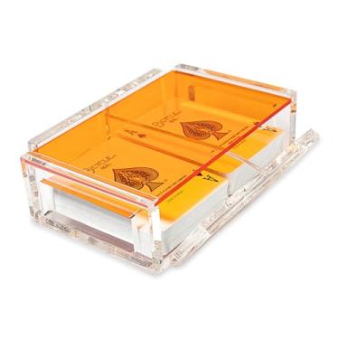 Imagem de Conjunto La Canasta, bandeja com suporte de cartas de canasta com 2 baralhos em caixa de acrílico com tampa deslizante e base giratória, mantém a pilha de cartas organizada, gira facilmente e gira