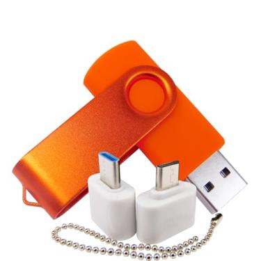 Imagem de Pen Drive USB de 2 GB com 1 adaptador OTG (micro USB) e 1 adaptador tipo C (USB-C) para celular (laranja)