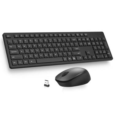 Imagem de LeadsaiL Conjunto de teclado e mouse sem fio, teclado ergonômico de tamanho completo, teclado sem fio de 2,4 GHz, conjunto de mouse silencioso com receptor USB 2 em 1, atalhos de 12 FN para laptop