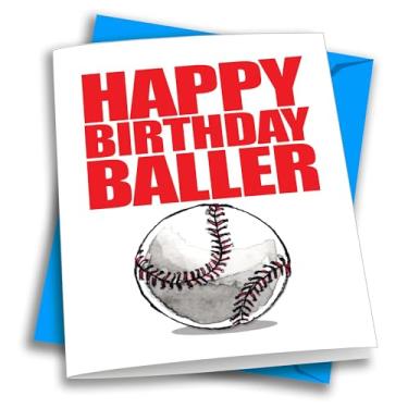Imagem de Play Strong Baseball Happy Birthday Baller Birthday Card 1-Pack (5x7) Illustrated Sports Birthday Cards Greeting Cards Awesome for Baseball Players, Coaches and Fans Birthdays, Gifts and Parties!