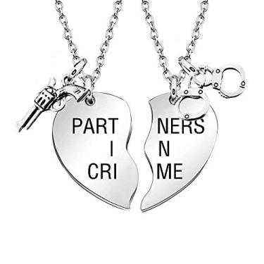 Imagem de MJartoria Best Friend Necklace Partners in Crime Gravado BFF Colar para 2 Colar de Amizade Dia dos Namorados, Liga + aço inoxidável, Não conhecido