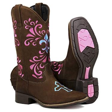 Imagem de 777 Bota feminina bico quadrado couro cano longo 3116 marrom Cor:Marrom;Tamanho:38;Genero:Feminino