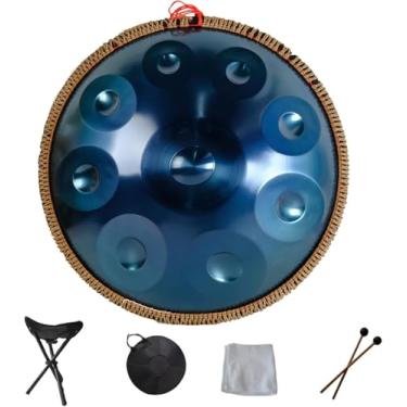 Imagem de Pano de mão harmônico de tambor 9 10 12 14 notas Instrumento de percussão profissional Handpan de aço com bolsa de viagem Decoração de corda e marretas para meditação Yoga Zen, azul, 9 notas
