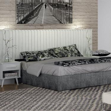 Imagem de Cabeceira Casal Milano Ripado com 2 Mesa de cabeceira Branco