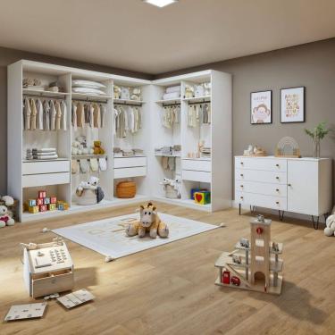 Imagem de Quarto Infantil Conjunto Closet Valentina com Cômoda 1 Porta 4 Gavetas Aurora Branco