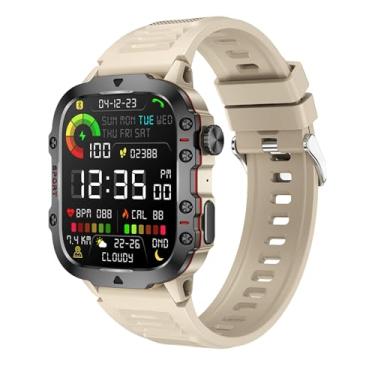 Imagem de Relógio inteligente para homem, ecrã grande de 1,96 polegadas, carregamento magnético, bateria grande de 420 MAh, mais de 100 modos desportivos, chamada telefónica com um clique,Beige