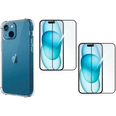 Imagem de Kit 2 Películas 3D Vidro + Capa Capinha Transparente para Iphone 15 - 