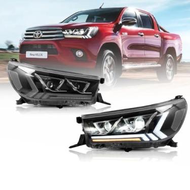 Imagem de Par De Farois Hilux 2016 a 2020 Com Dois Projetores Full Led Seta Sequencial DRL Com Apresentação Plug and Play