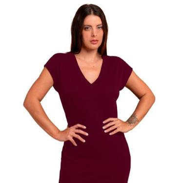 Imagem de Vestido Canelado Casual Decote V Alongado Fenda Lateral Feminino Leve 
