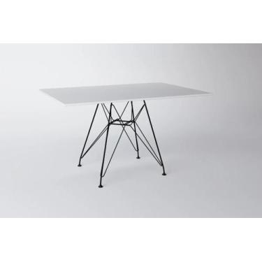 Imagem de Mesa Eiffel Retangular 120x75 Tampo De Madeira Branco Com Base De Ferr