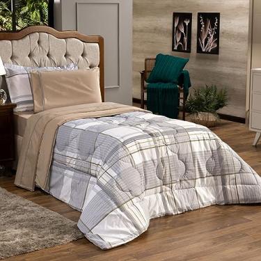 Imagem de Kit Edredom Estampado Cobertor SOLTEIRO 02 Peças Ravena Caqui com Fronha - Dupla Face Percal 200 Fios Algodão Toque Macio Cheio Grosso Volumoso