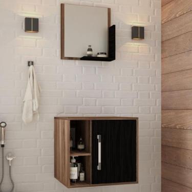 Imagem de Armário de Banheiro 1 Porta 2 Prateleiras com Espelho Nogal/Preto ônix