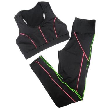 Imagem de Conjuntos Academia Cropped Top E Legging Feminina - WM, Preto com pink