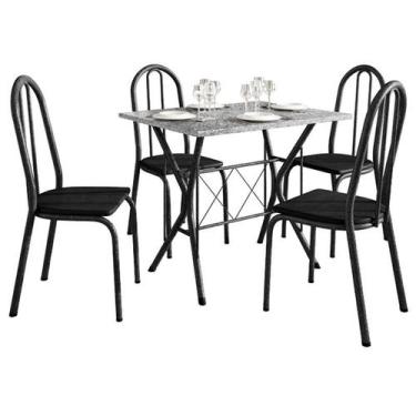 Imagem de Mesa de Jantar Bruna 100x60 cm com Granito Ocre Itabira com 4 Cadeiras