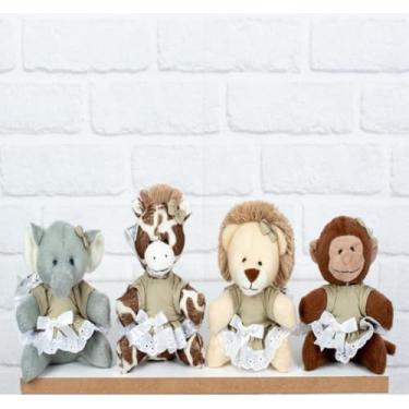 Imagem de Pelucia Quarteto Safári Mini Leão, Elefante, Macaco E Girafa - 4 Pçs (CAQUI)