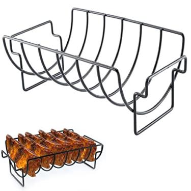 Imagem de KUNANG Rack de costela de churrasco para fumar, grelha de torrefação de peru dupla finalidade adequada para defumador, forno e churrasqueira