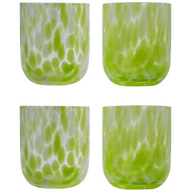 Imagem de Stephanie Imports Conjunto de 4 copos duplos feitos à mão para confetes à moda antiga, 340 g (verde pera e branco)