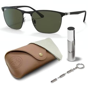 Imagem de Ray-Ban RB3686 Óculos de sol quadrados para homens e mulheres com kit de óculos - Óculos de sol clássicos atemporais, Armação preta fosca | Lente verde, 57 mm