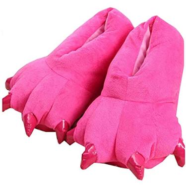 Imagem de HengQiu Pantufas unissex de pelúcia com pata de animal, felpudo, quente, para casa, dinossauro, pata, rosa, 8.5-12 Women/7-10 Men