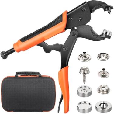 Imagem de Kit de fecho de pressão resistente, alicate de fixação ajustável com 40 conjuntos de botões de metal, conjunto de botões de pressão, ferramenta de instalação de pressão, ferramenta de costura para