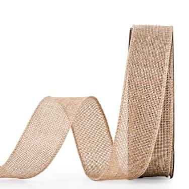Imagem de YAMA Fita com fio de serapilheira, natural, 1-1/2" x 20 jardas, para artesanato, grinalda, fabricação de arco e decoração de casa