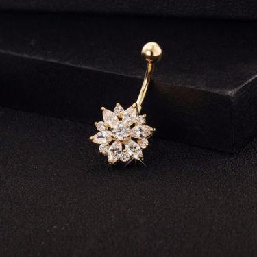 Imagem de Piercing De Umbigo Dourado Banhado A Ouro 18k Flor Zirconia - De Castr