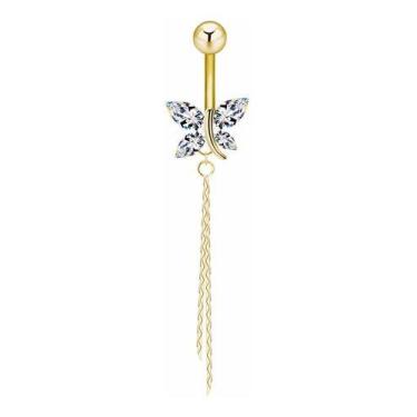Imagem de Piercing De Umbigo Prata Ou Dourado Borboleta Zirconia - De Castro joi