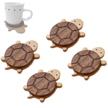 Imagem de Porta-copos de madeira de tartaruga, ímã de geladeira de design magnético, almofada antiescaldante de mesa de 54 g, duas formas de uso, almofada de isolamento, 13 x 8,7 x 1,7 cm, para café, loja de