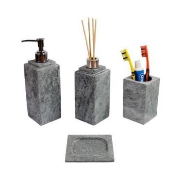 Imagem de Kit Banheiro Bancada Lavabo Luxo em Pedra Sabão N04 Prata - Industria 