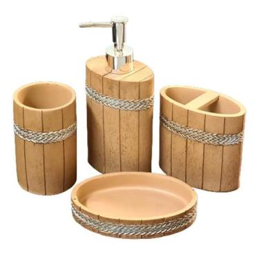 Imagem de Kit Banheiro Lavabo 4pçs Marrom Trançado Rústico  - Bath Series