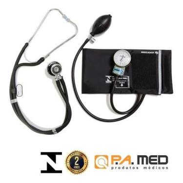 Imagem de Kit Aparelho De Pressão Esfigmomanômetro + Estetoscópio Duplo Pa Med, 