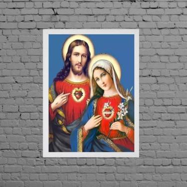 Imagem de Quadro Sagrado Coração De Jesus E Maria 33x24cm - Quadros On-line, Mad