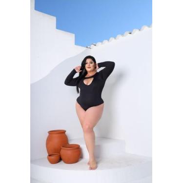 Imagem de Body Plus Size Feminino Manga Longa Decote Gota Cut Out - luh may, G, 