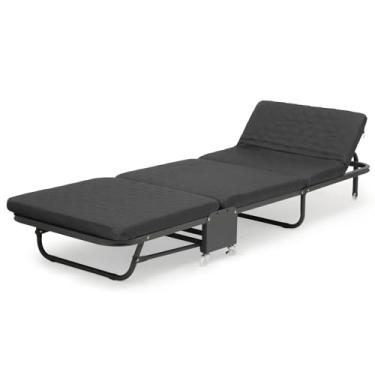 Imagem de MoNiBloom Cama dobrável para adultos, cama de hóspedes portátil e dobrável de 171 x 66 com colchão de carga de até 150 kg, cama dobrável com economia de espaço para armazenamento fácil, preta